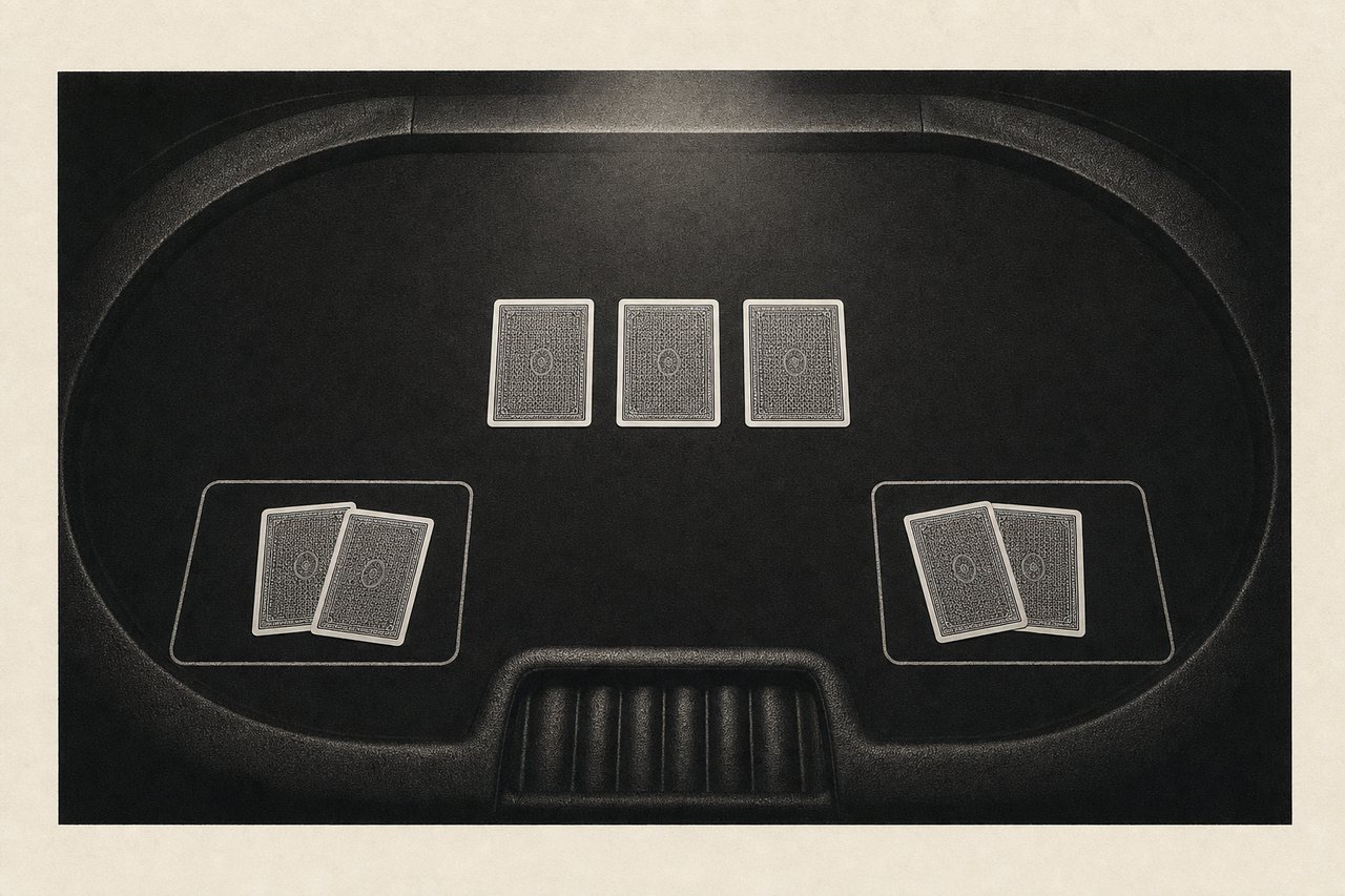 International Hold'em – Casino-Pokertisch mit Community Cards nach dem Flop