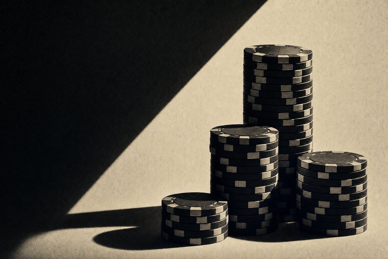 Poker-Chips in skulpturaler Anordnung – akademische Darstellung des Spiels